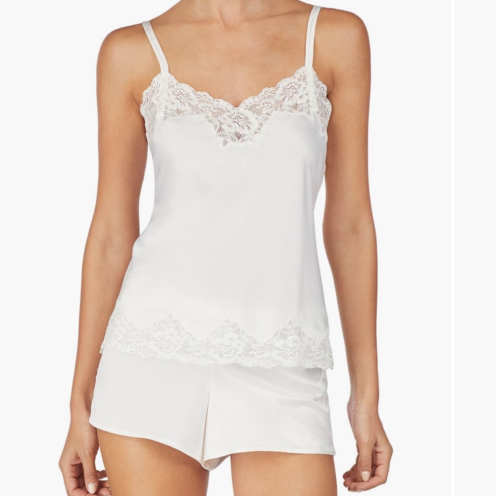 Elegant White Lace Trim Camisole and Shorts Set by Ralph Lauren